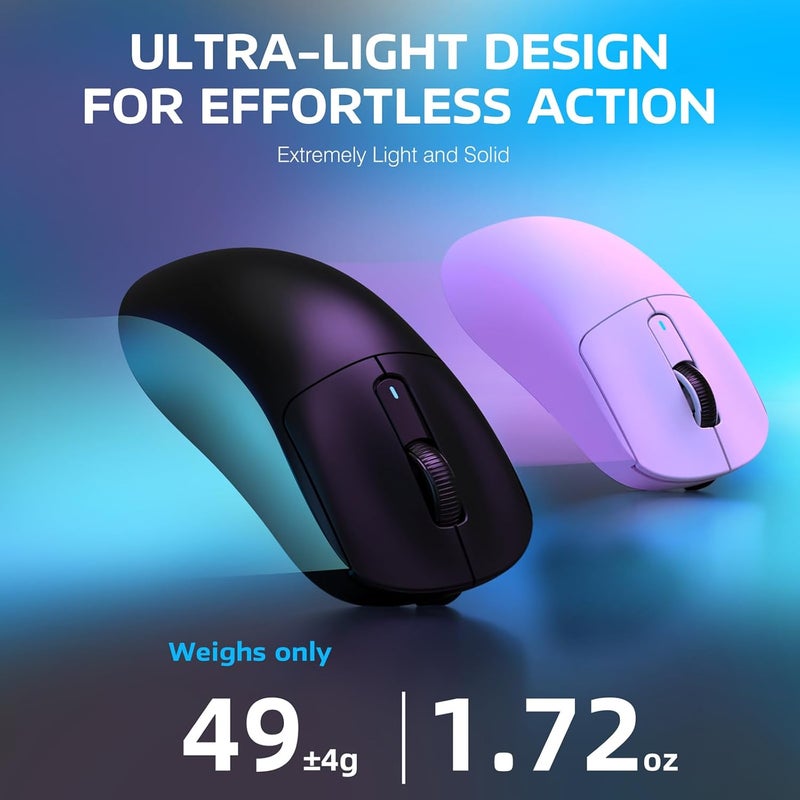 MANBASNAKE ATTACK SHARK X3 Wireless Gaming Mouse, 49g Ergonomic Computer Mouse, Triple Modes PAW3395 26K DPI Optical Sensor, 200h Battery Life, Programmable Buttons, Gaming Accessories for PC/Laptop/Mac (Black) - Image 3